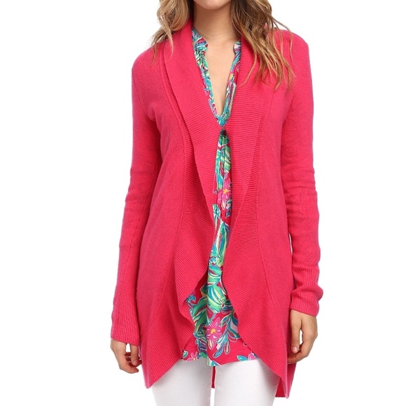 Lilly Pulitzer Sweaters - Lilly Pulitzer Cashmere Lindsay Open Cardigan long ruffled Sweater Duster Small